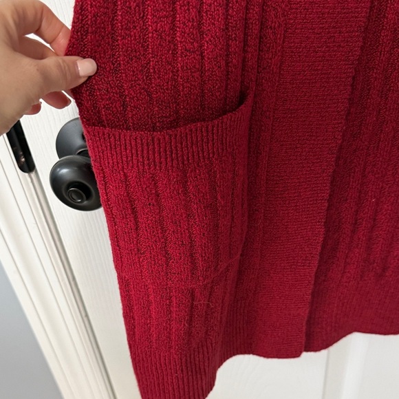 LOFT Deep Red Open-Front Ribbed Cardigan - Picture 3 of 4